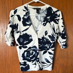 INC International Concepts half sleeve Button up cardigan- blue floral S small